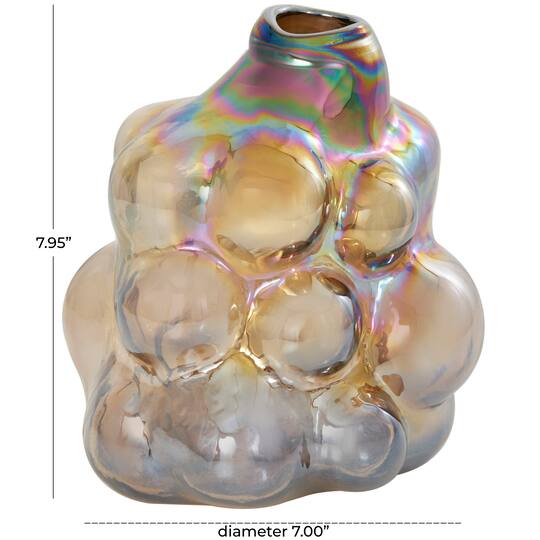 8" Iridescent Brown Abstract Handmade Bubble Glass Vase